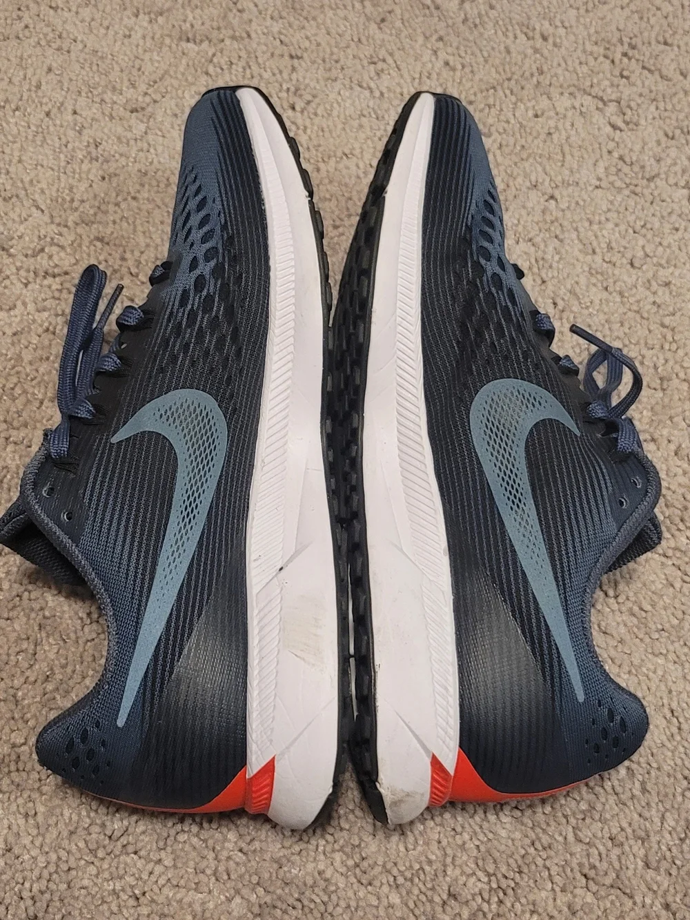 Nike Zoom Pegasus 34 Women's Running Shoes - Navy Blue with Orange Accent